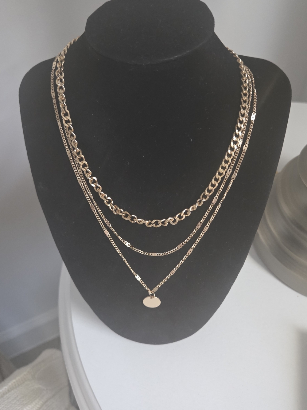 NEW Gold Plated Stainless Steel 3pc Layer Disc Pendant Chain Necklace Adjustable - Picture 3 of 3